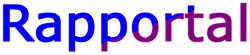 Bilden visar en tvåfärgad logga som består av ordet Rapportal, med färgskiftning från blått till lila som går diagonalt över port. 